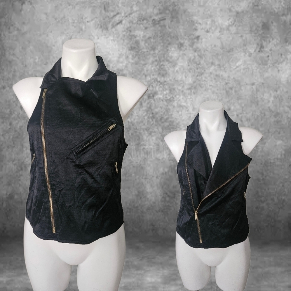 Whitney Eve Chic Black Biker Vest with Gold Accents Size 4